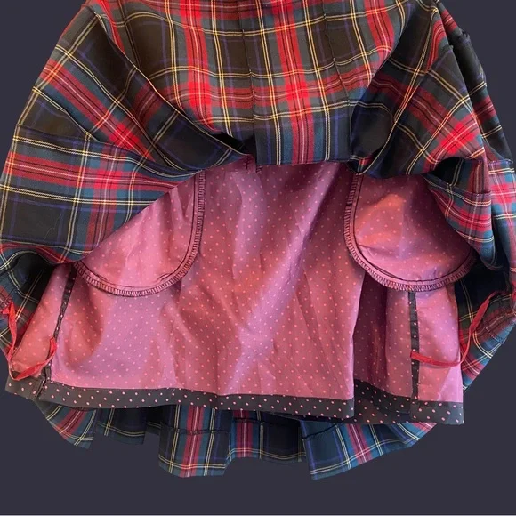 Red Plaid Pleated Mini Skirt - Picture 3 of 5